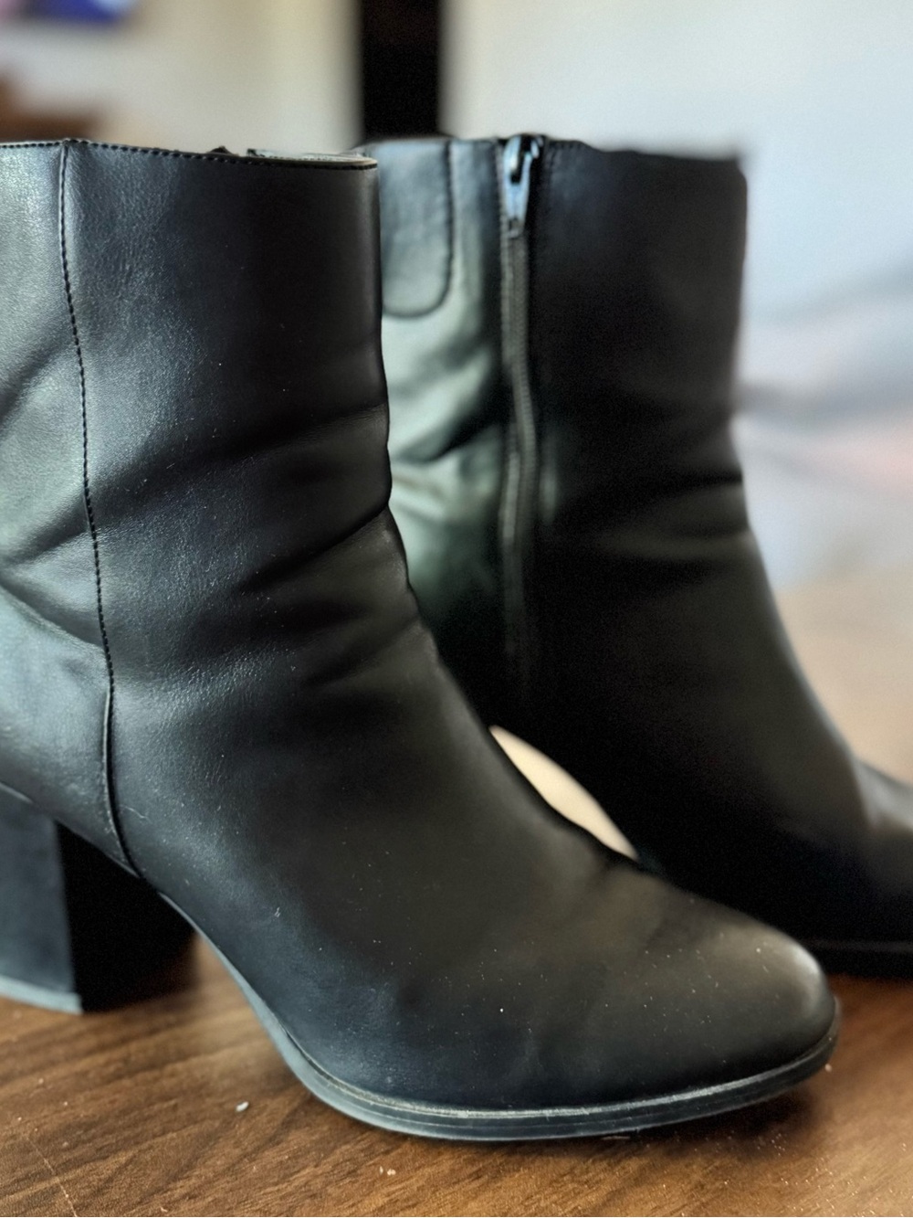 a new day Black Faux-Leather Ankle Booties with Block Heel